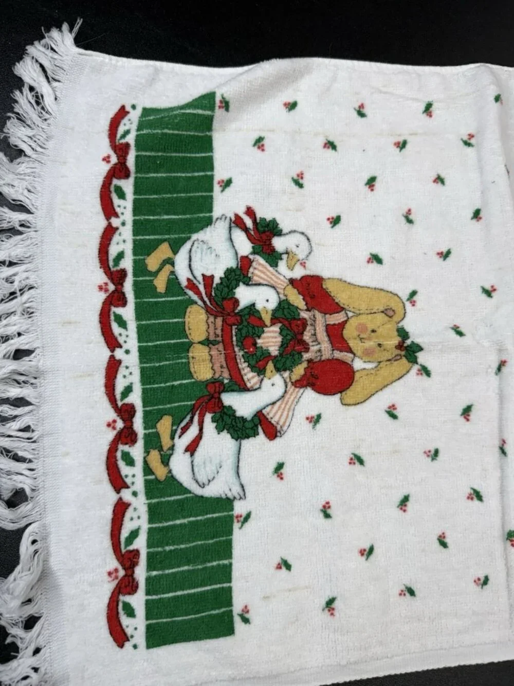 Vintage 90s B&D Royal Terry Kitchen Towel Country Christmas Goose Bunny Rabbit